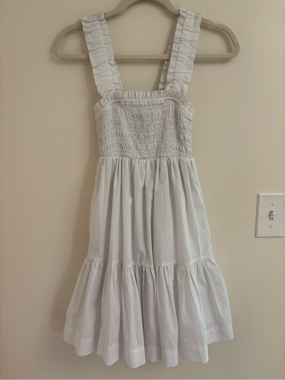 Abercrombie Kids White Smocked Tiered Mini Dress XS Ruffle Strap Cotton